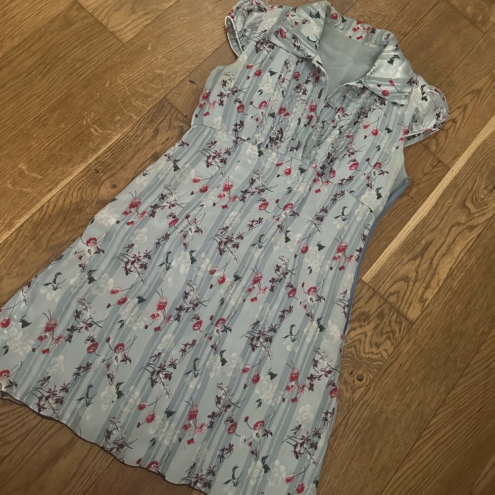 Vintage Anna Sui Floral Print Silk Dress with Cap Sleeves